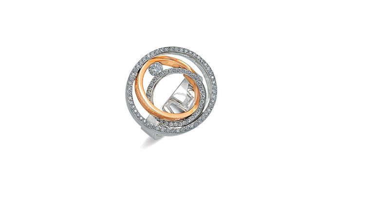 white and rose gold 18K ring with diamonds