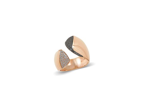 rose gold 18K ring with black and white diamonds