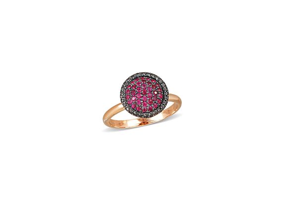 rose gold 18K ring with rubies and black diamonds
