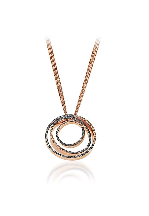 rose gold 18K pendant with black and white diamonds