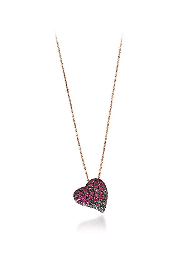 rose gold 18K pendant with rubies and black diamonds