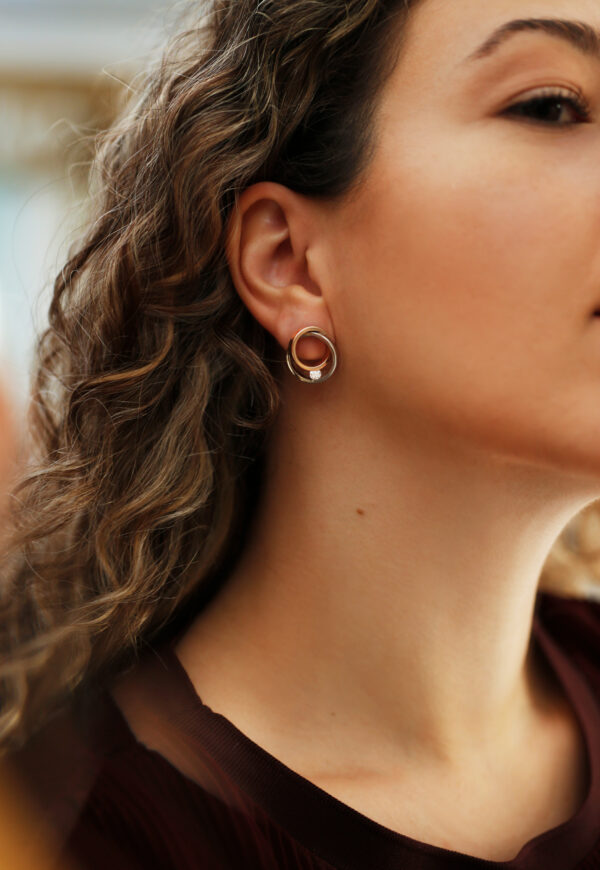 white and rose gold 18K diamond earrings