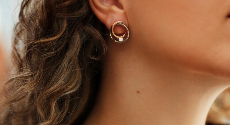 white and rose gold 18K diamond earrings